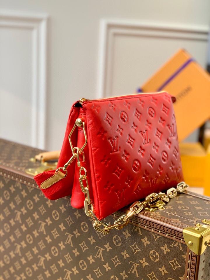Louis Vuitton Coussin PM 27 Red Monogram Embossed Puffy Lambskin Bag