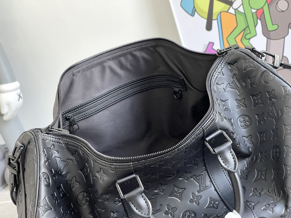 Louis Vuitton Keepall 50 Bandouliere Black Empreinte Leather Bag