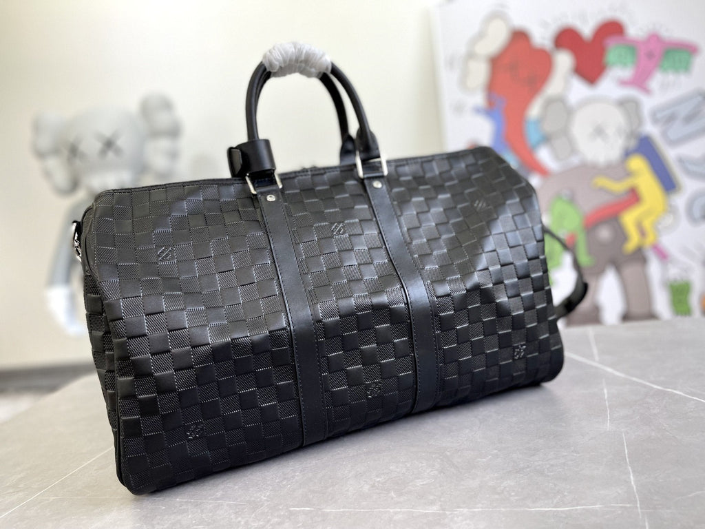 Louis Vuitton Keepall 45 Bandouliere Black Empreinte Infini Bag