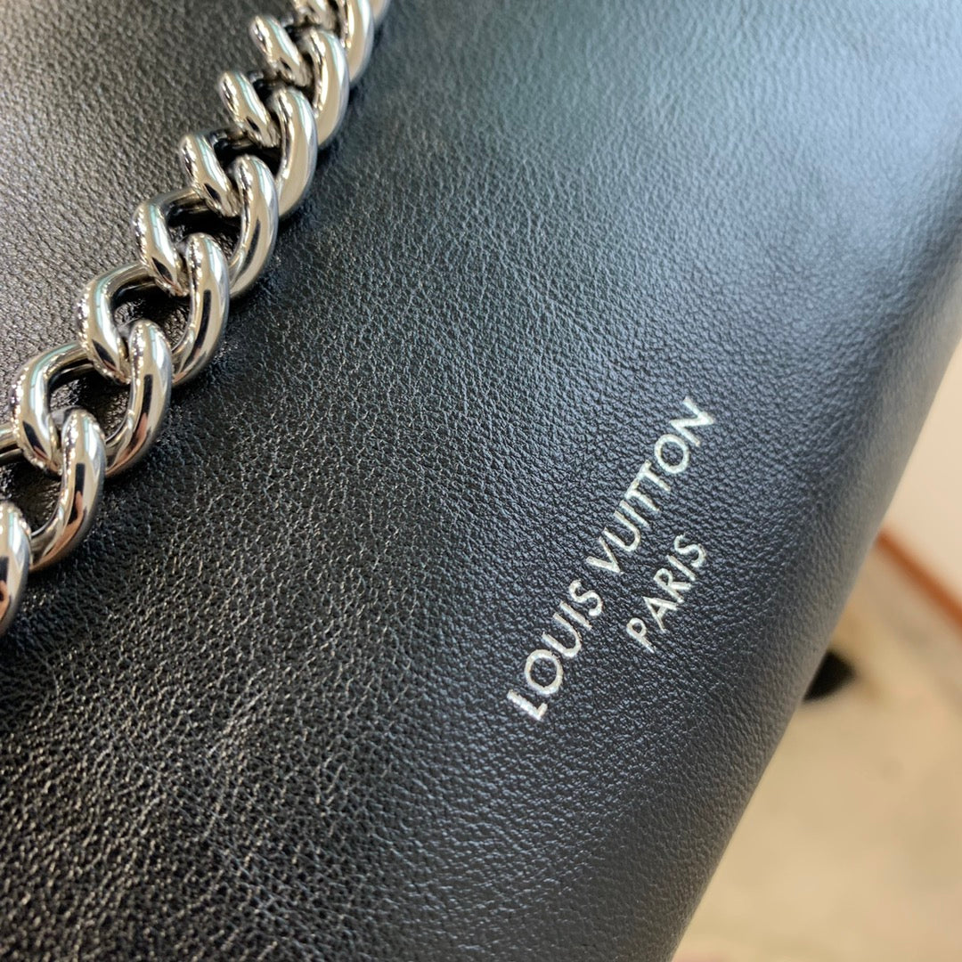 Louis Vuitton Carryall Cargo Vibe PM 33.5 in Black Lambskin Brown Monogram Tag Bag