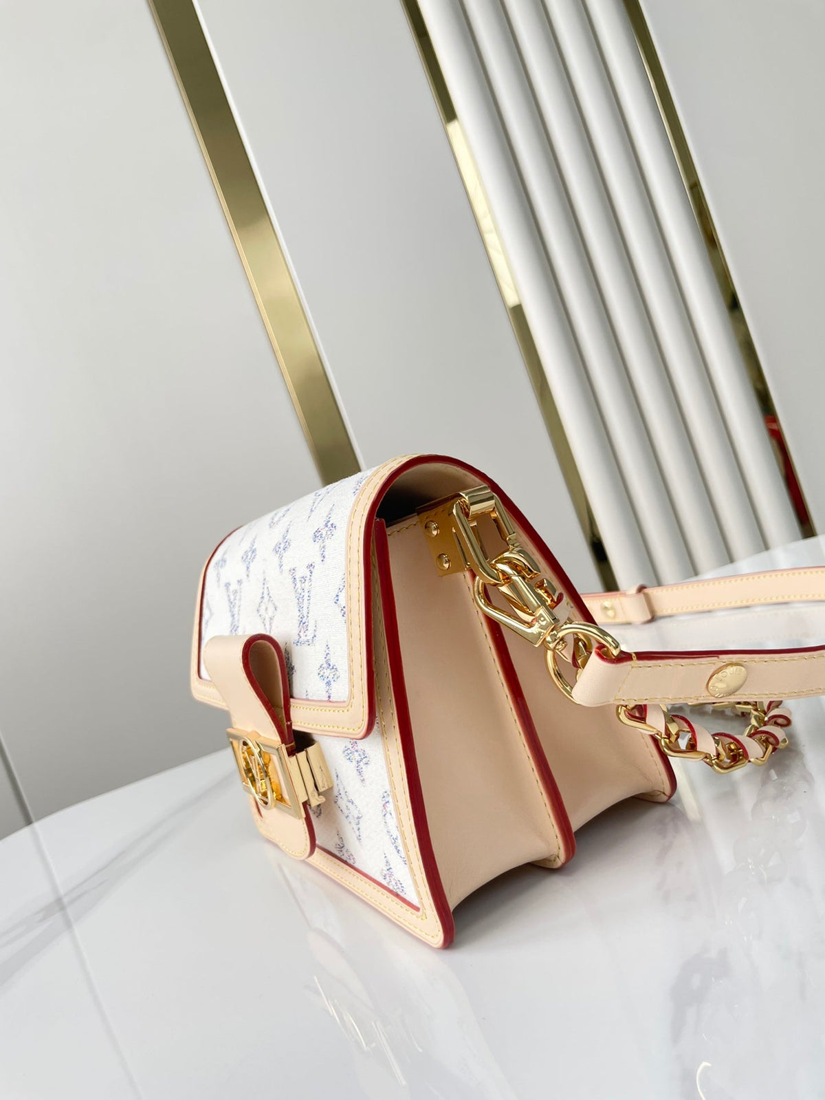 Louis Vuitton Dauphine Mini 20 in White Monogram Jacquard Fabric Gold Hardware Bag