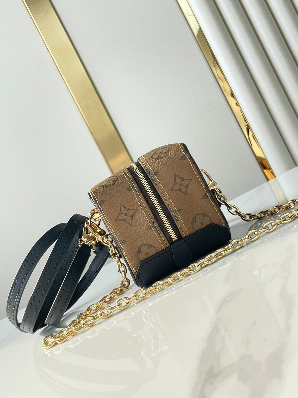 Louis Vuitton Dice 9 in Brown Monogram and Monogram Reverse Canvas Gold Hardware Bag