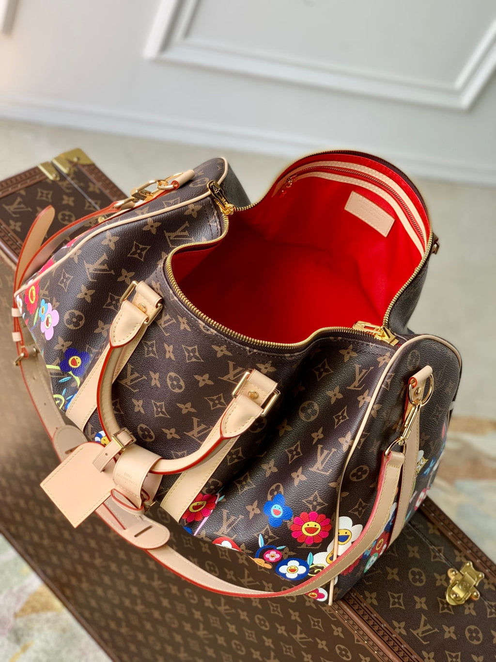 Louis Vuitton Keepall Bandoulière Floral 45 in Brown Monogram Coated Canvas Bag
