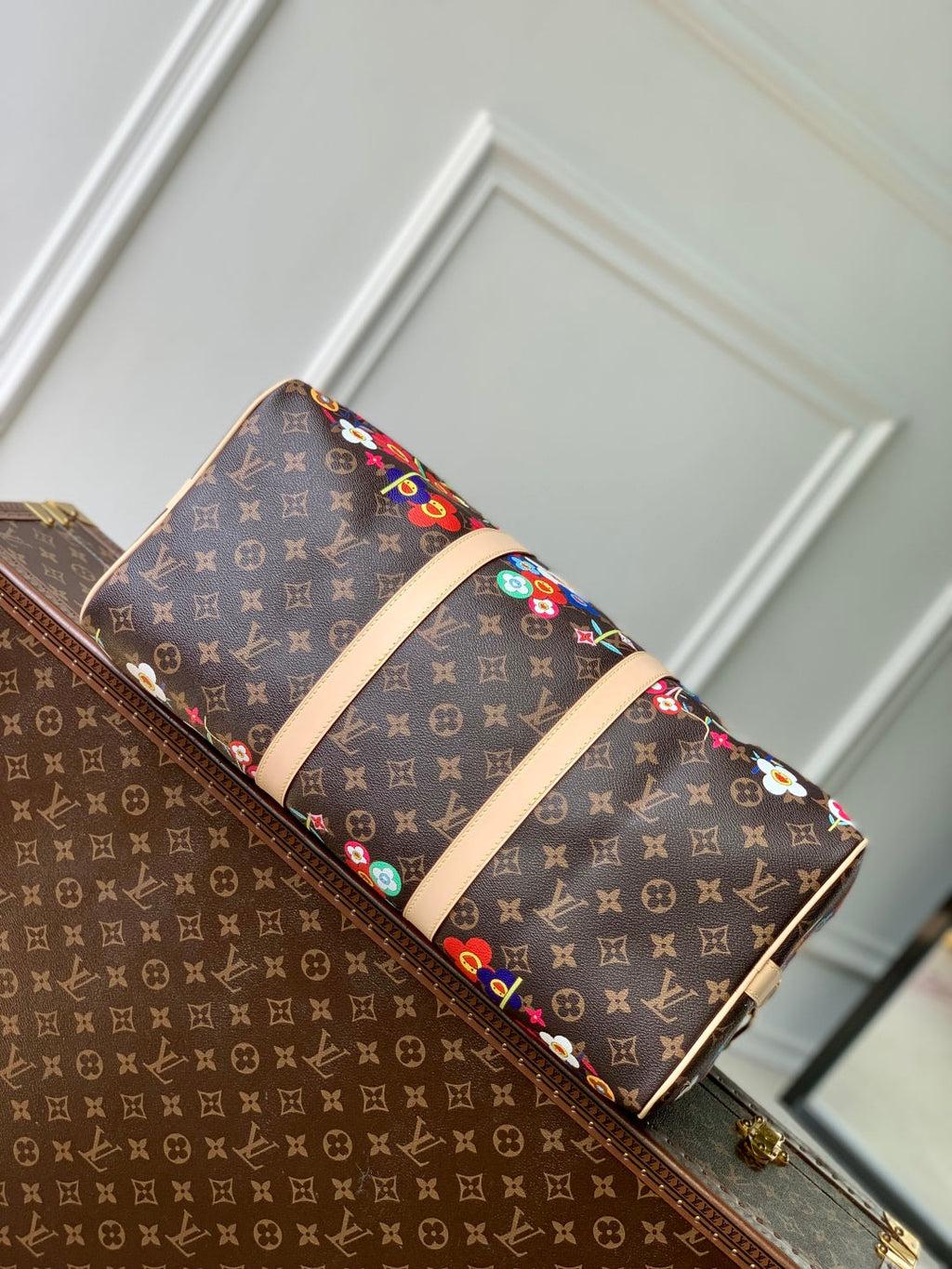 Louis Vuitton Keepall Bandoulière Floral 45 in Brown Monogram Coated Canvas Bag