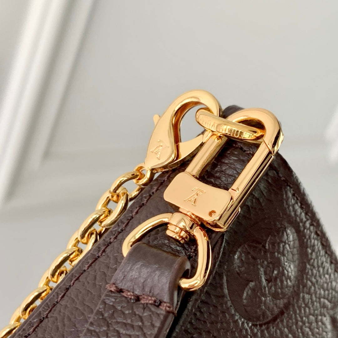 Louis Vuitton Easy Pouch On Strap 19 in Dark Brown Monogram Embossed Logo Calfskin