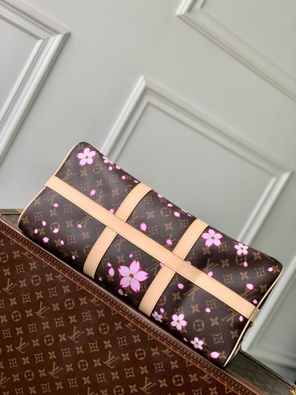 Louis Vuitton Keepall Bandoulière Cherry Blossom 45 in Sakura Brown Monogram Coated Canvas Bag