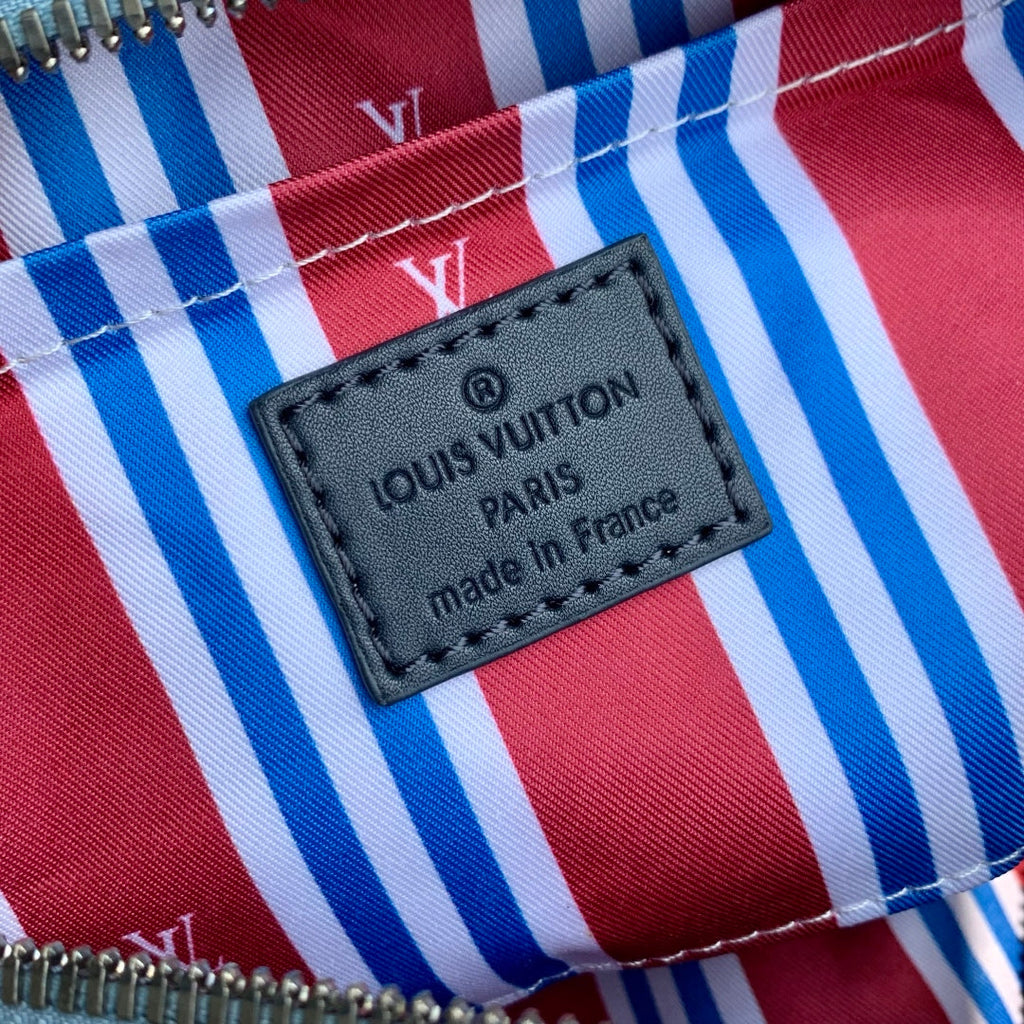 Louis Vuitton Keepall Bandoulière 25 Insky Blue Monogram Heritage Canvas Dark Blue Calfskin Bag