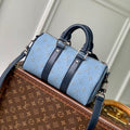 Louis Vuitton Keepall Bandoulière 25 Insky Blue Monogram Heritage Canvas Dark Blue Calfskin Bag