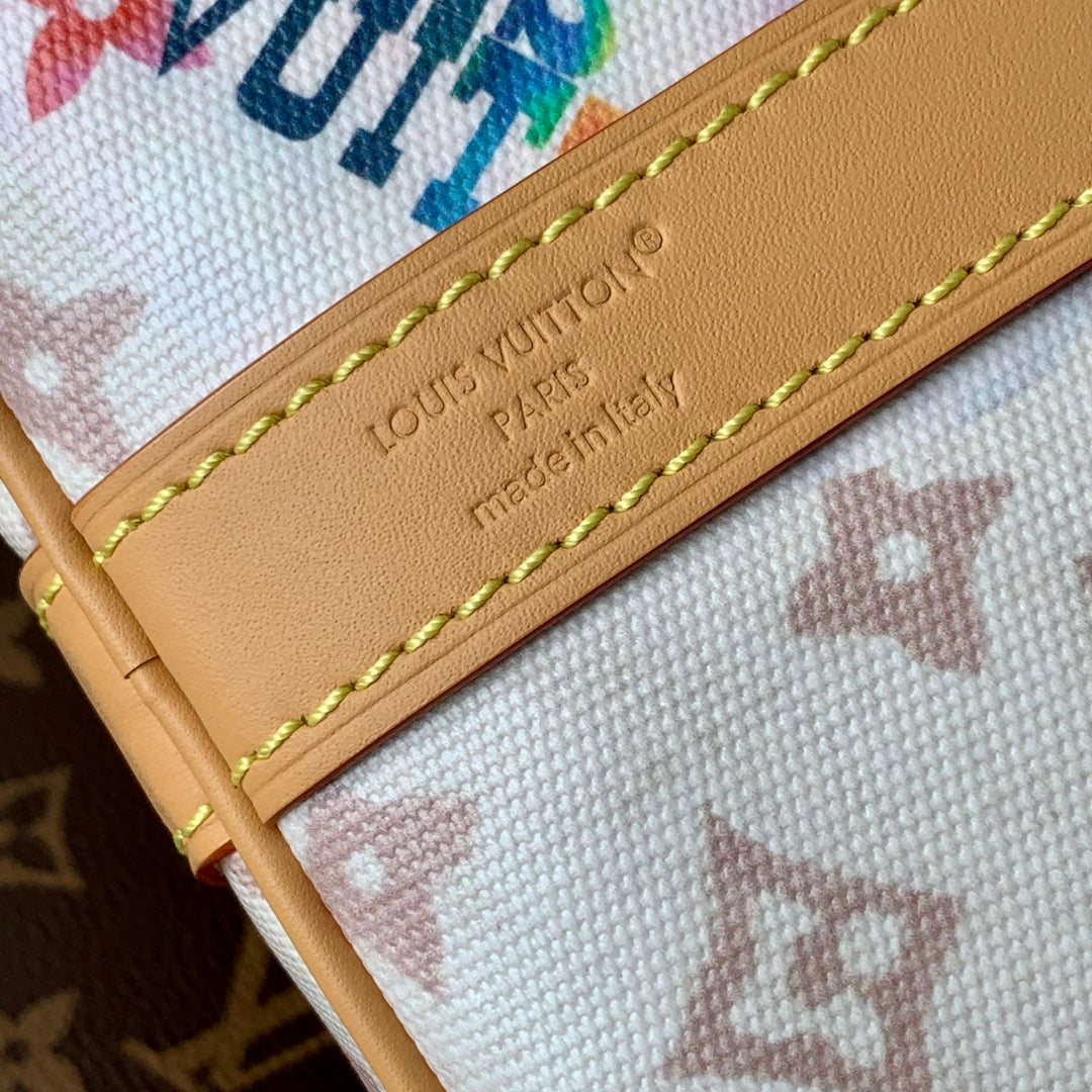 Louis Vuitton Keepall Bandoulière 45 in White Monogram Dune Canvas and Calfskin Bag