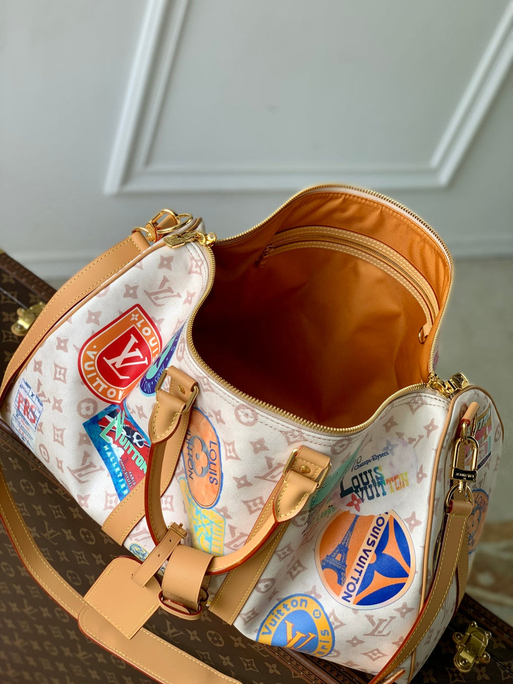 Louis Vuitton Keepall Bandoulière 45 in White Monogram Dune Canvas and Calfskin Bag