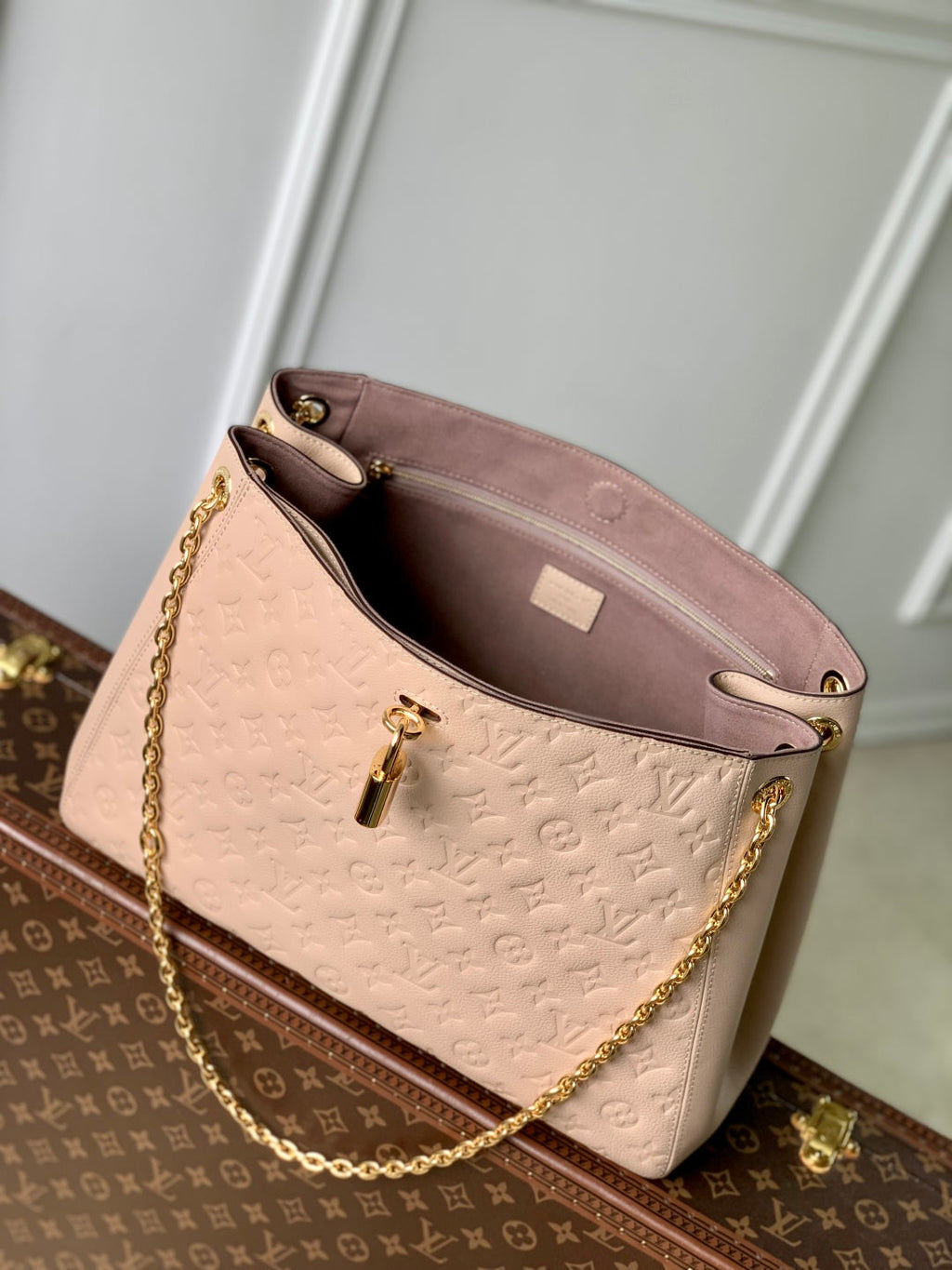 Louis Vuitton Anytime MM 42 in Nude Pink Monogram Empreinte Calfskin Bag