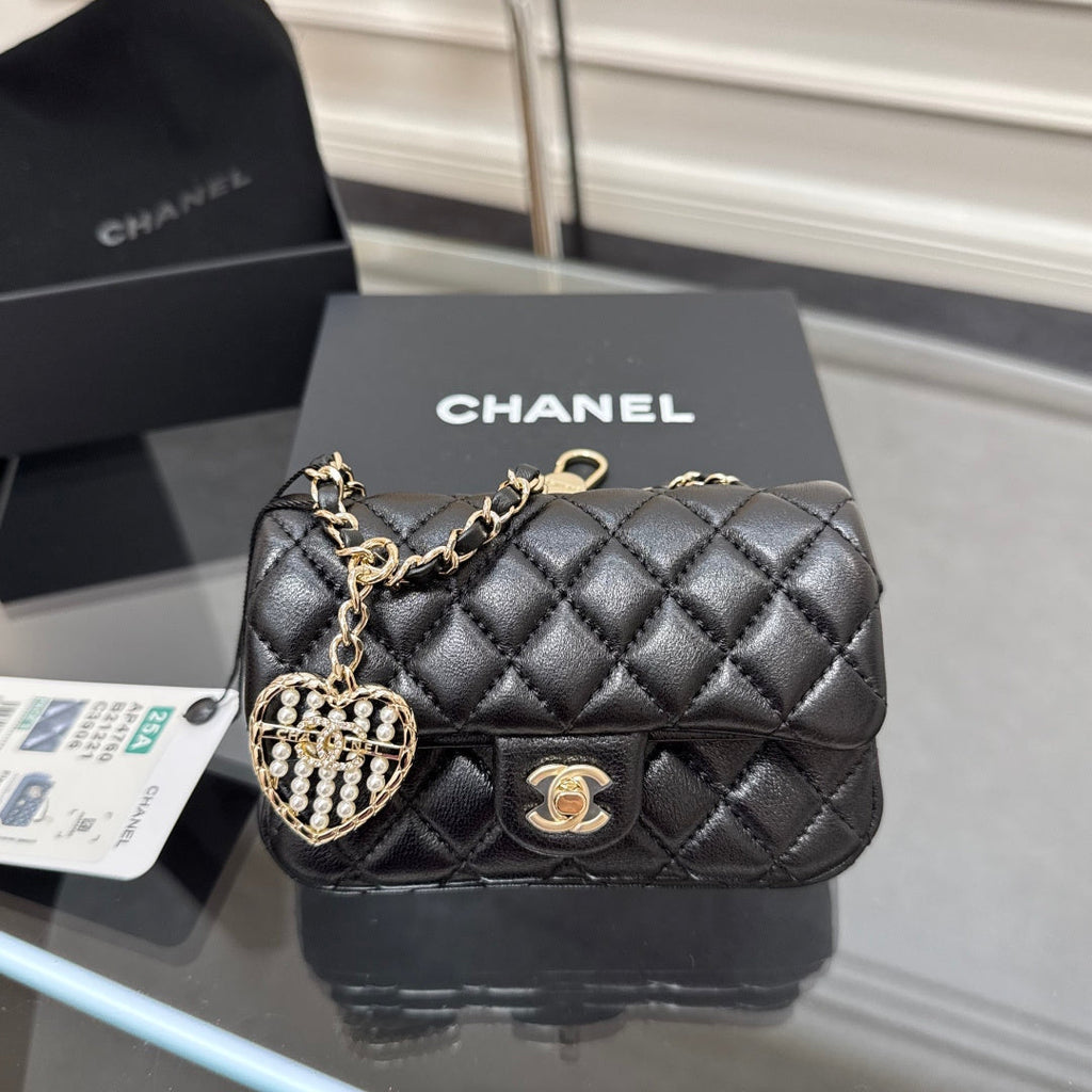 Chanel 25S Flap Charm Bag 13 in Black Lambskin