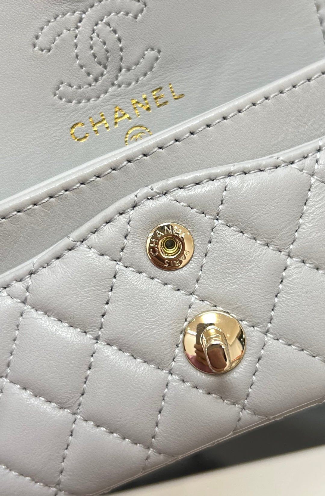 Chanel 25S Flap Charm Bag 13 in Grey Lambskin