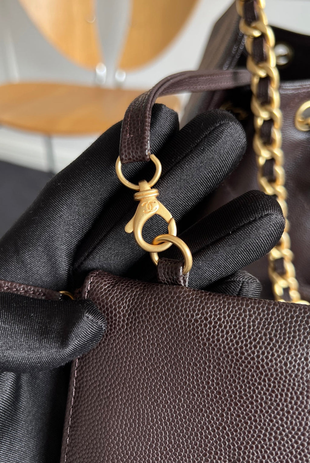 Chanel 25S Hobo Bag 40 in Dark Earth Brown Caviar with Gold Hardware
