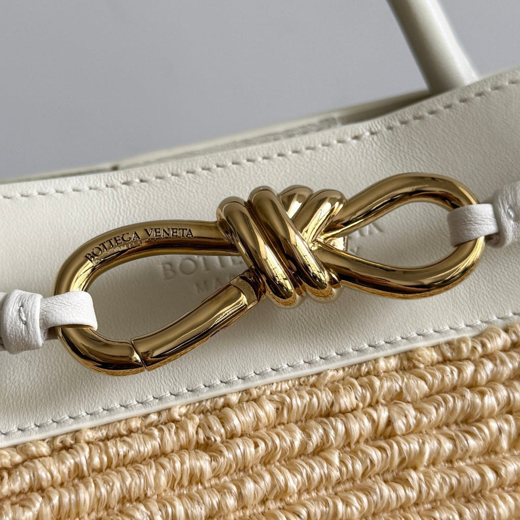 Bottega Veneta 25S Small Andiamo 25 in Ivory Calfskin and Raffia Bag