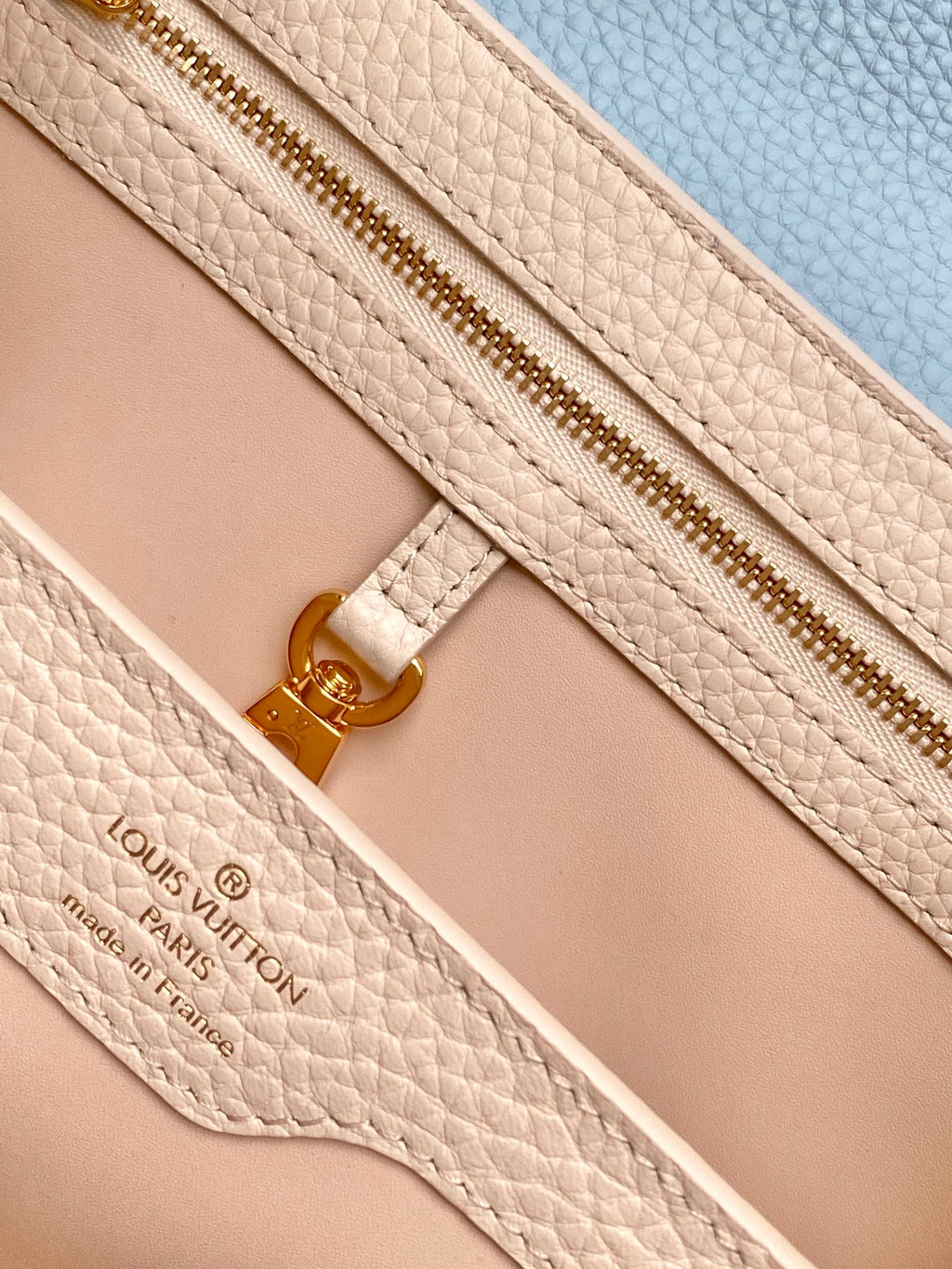Louis Vuitton Capucines BB 27 in Pearl White Mix Sky Blue Taurillon Gold Hardware Bag