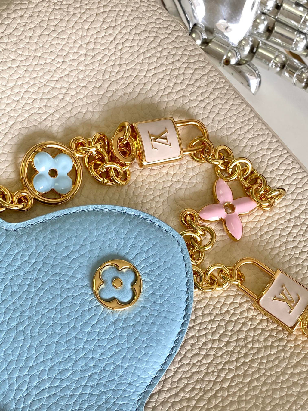 Louis Vuitton Capucines BB 27 in Pearl White Mix Sky Blue Taurillon Gold Hardware Bag