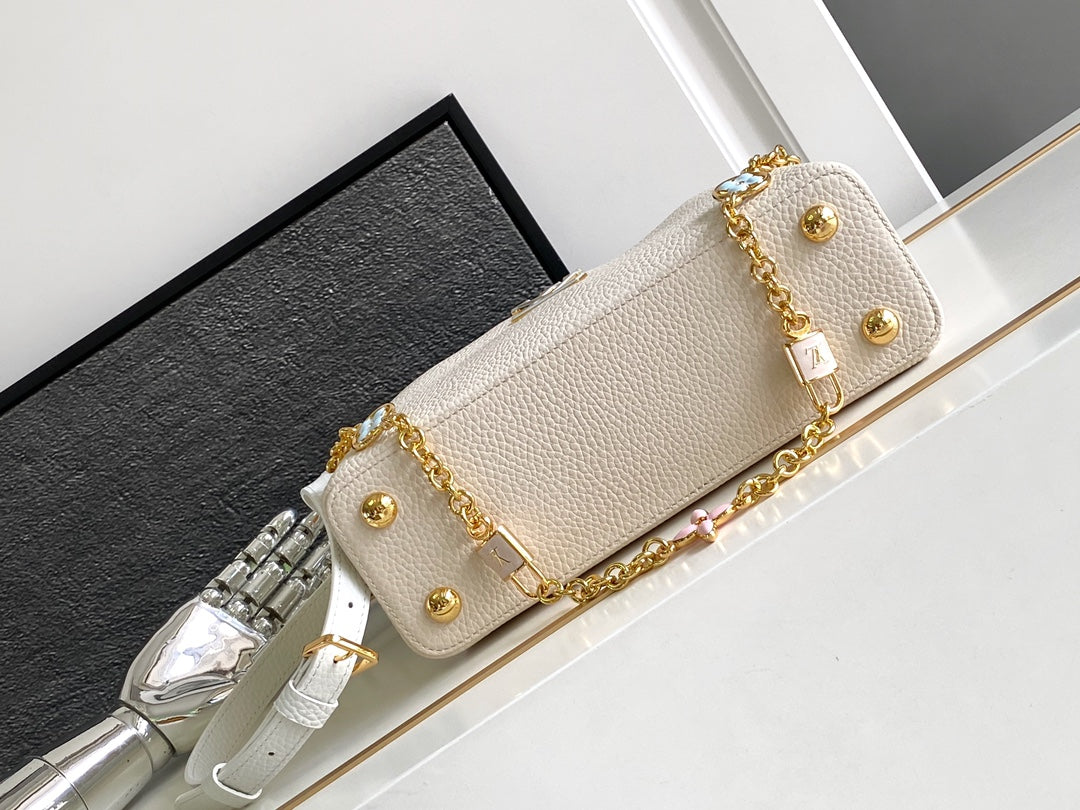 Louis Vuitton Capucines BB 27 in Pearl White Mix Sky Blue Taurillon Gold Hardware Bag