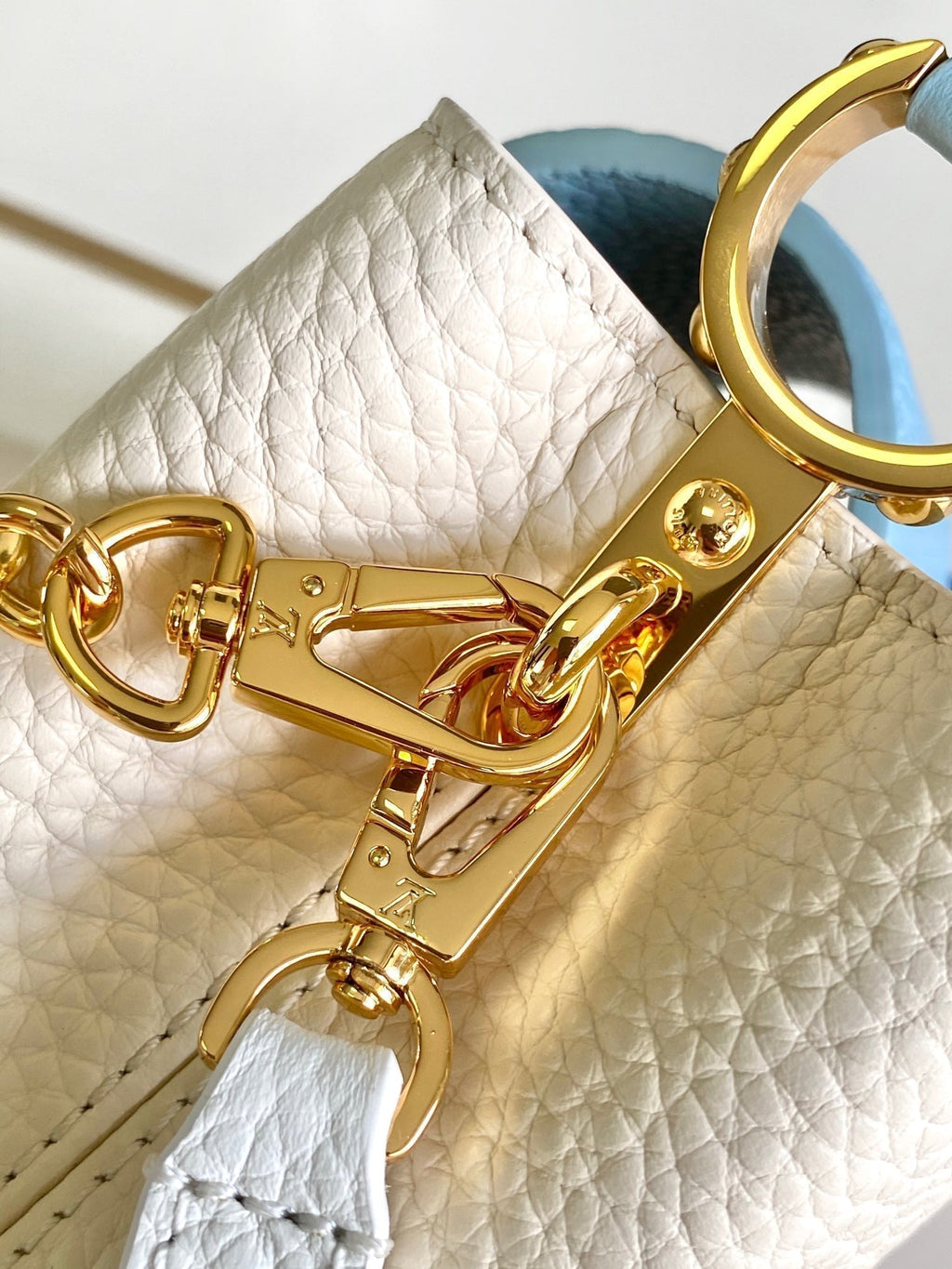 Louis Vuitton Capucines Mini 21 in Pearl White Mix Sky Blue Taurillon Gold Hardware Bag