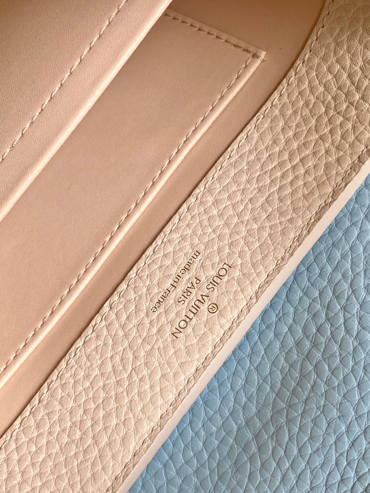 Louis Vuitton Capucines Mini 21 in Pearl White Mix Sky Blue Taurillon Gold Hardware Bag