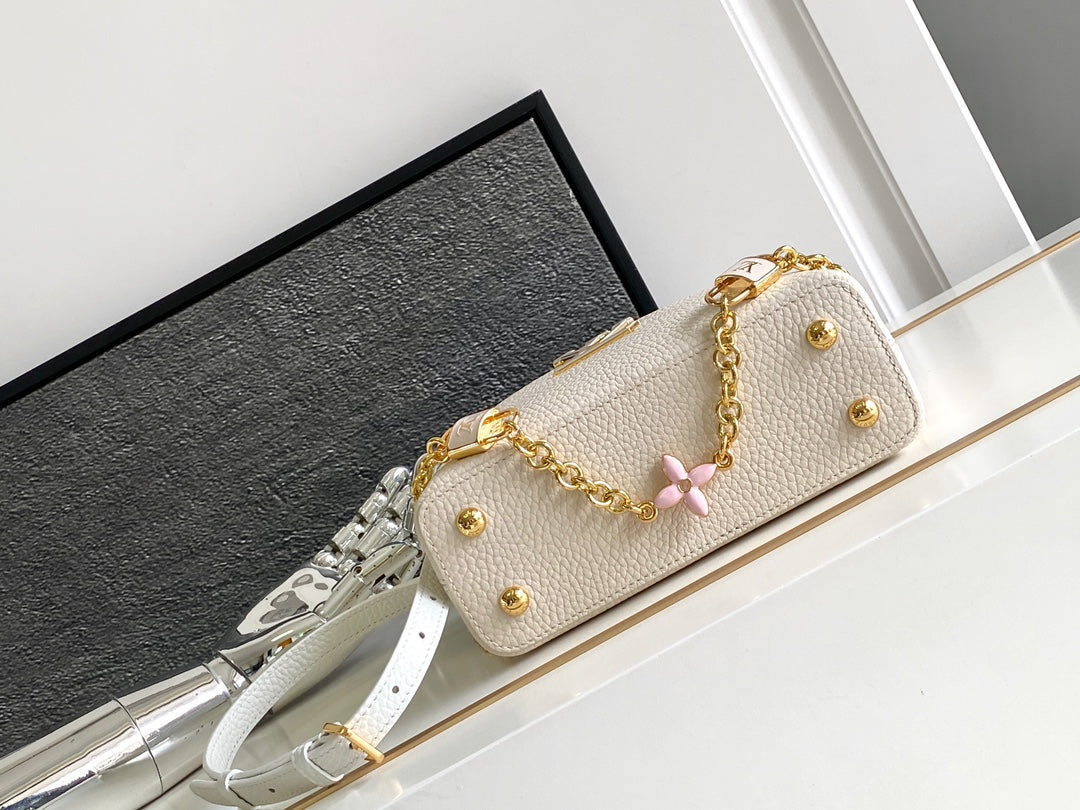 Louis Vuitton Capucines Mini 21 in Pearl White Mix Sky Blue Taurillon Gold Hardware Bag