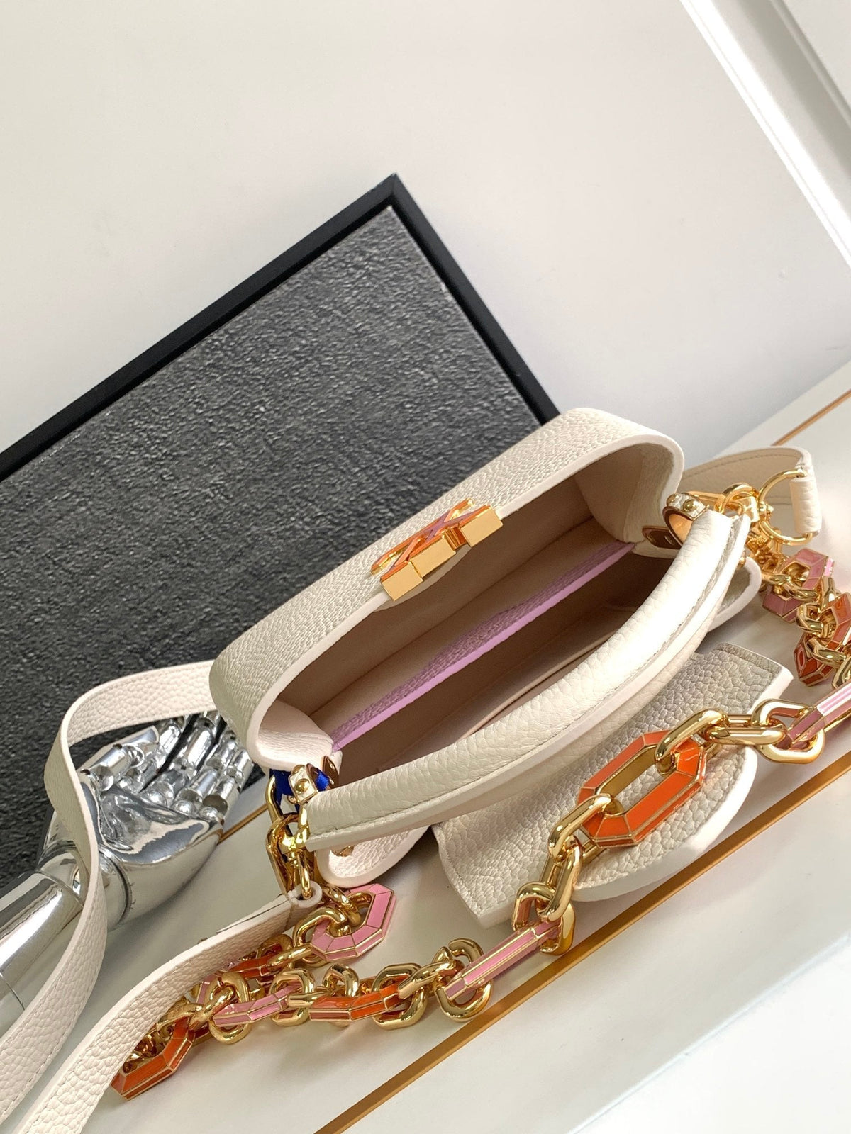 Louis Vuitton Capucines Mini 21 in Pearl White Taurillon Gold Hardware Bag