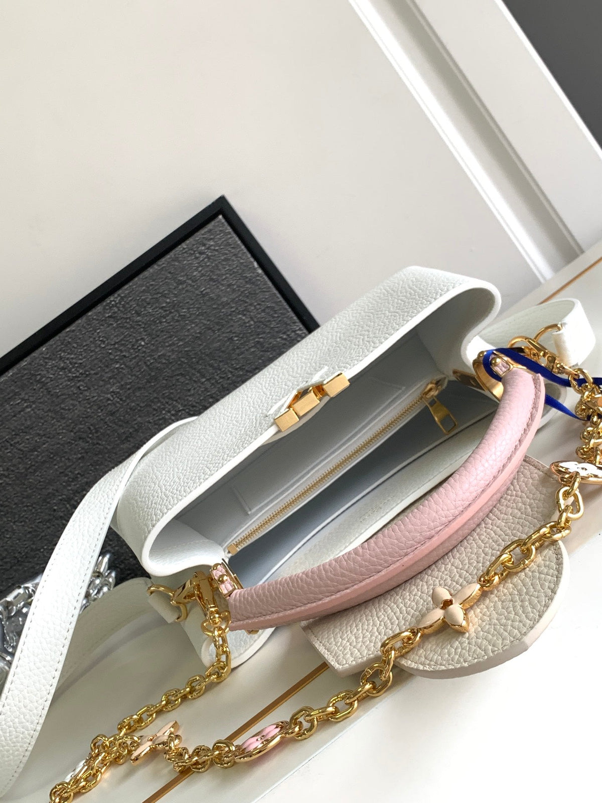 Louis Vuitton Capucines BB 27 in White Mix Pink and Beige Taurillon Gold Hardware Bag