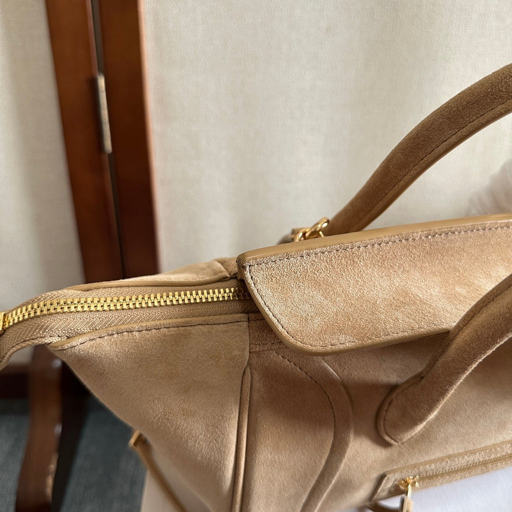 Celine 25S New Luggage 36mm in Beige Suede Gold Hardware Bag