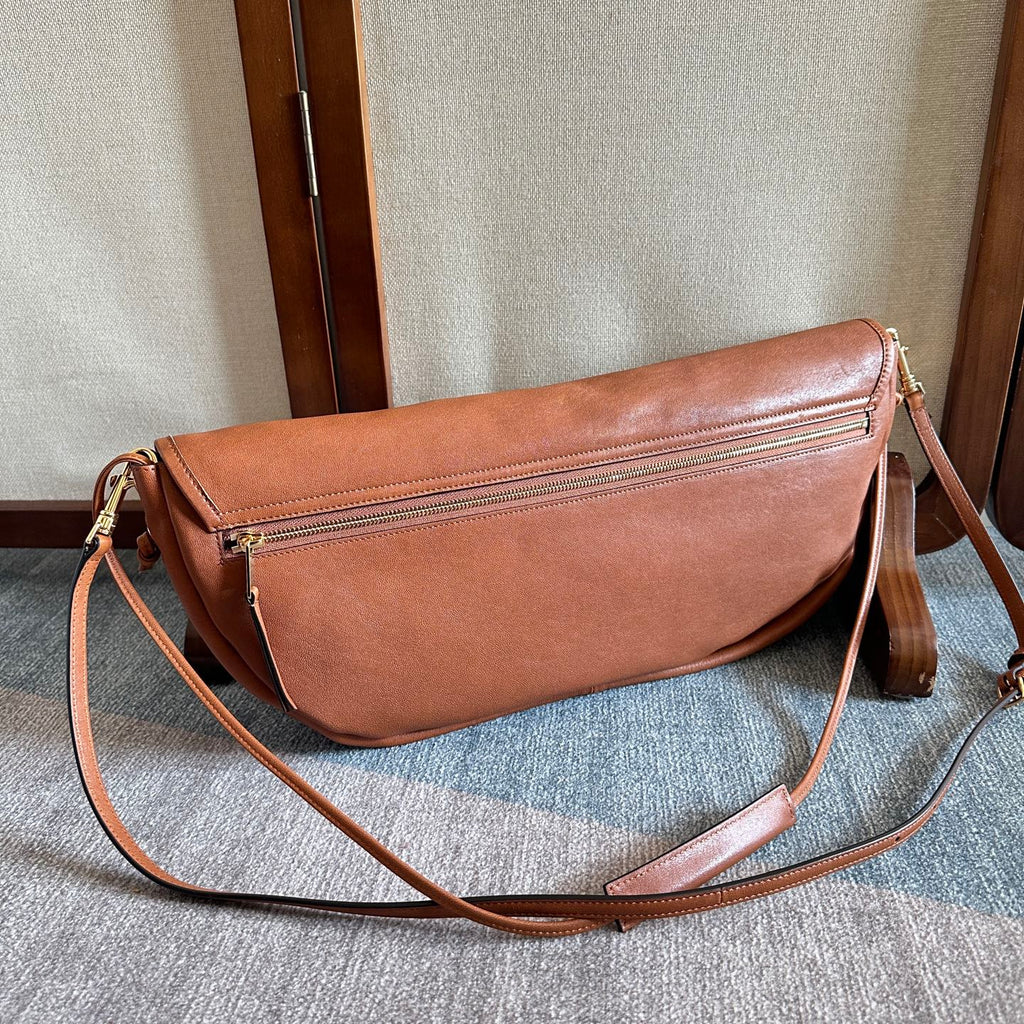 Celine 25S Halfmoon Soft Triomphe Bag 46mm in Tan Brown Supple Shiny Lambskin
