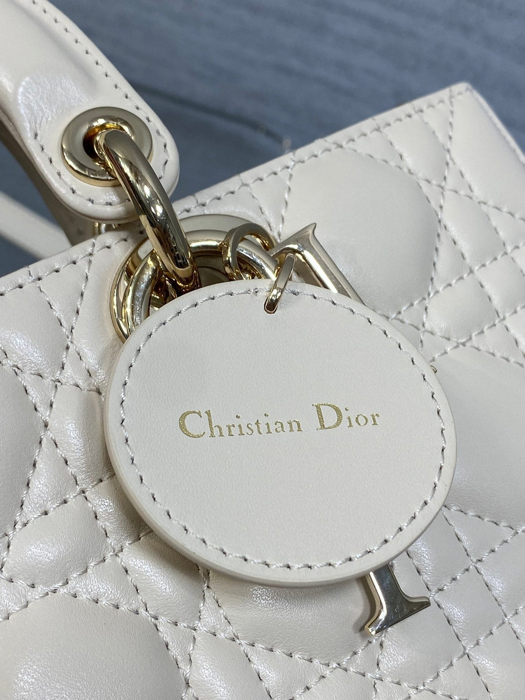 Dior 25S Medium Lady D-Joy 26 in Beige Lambskin Gold Hardware Bag