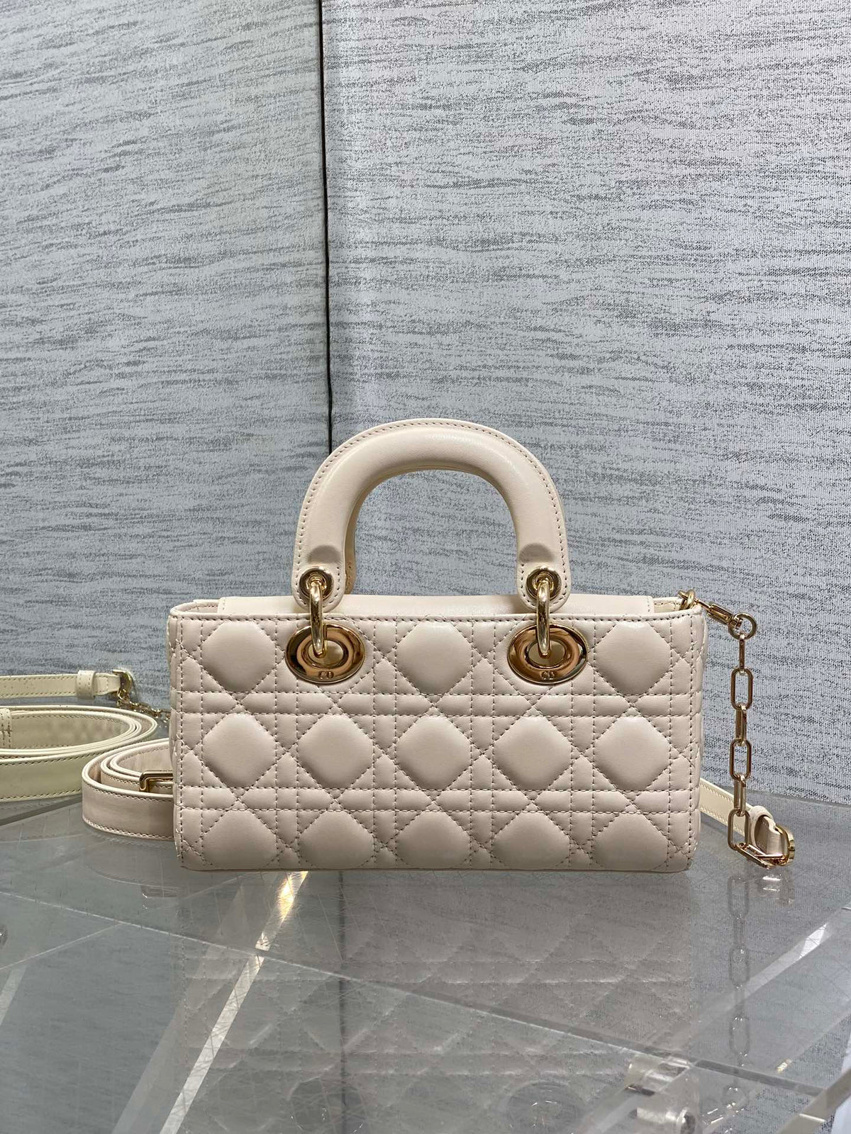 Dior 25S Small Lady D-Joy 22 in Beige Lambskin Gold Hardwre Bag