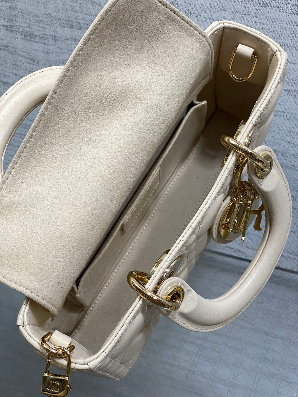 Dior 25S Small Lady D-Joy 22 in Beige Lambskin Gold Hardwre Bag