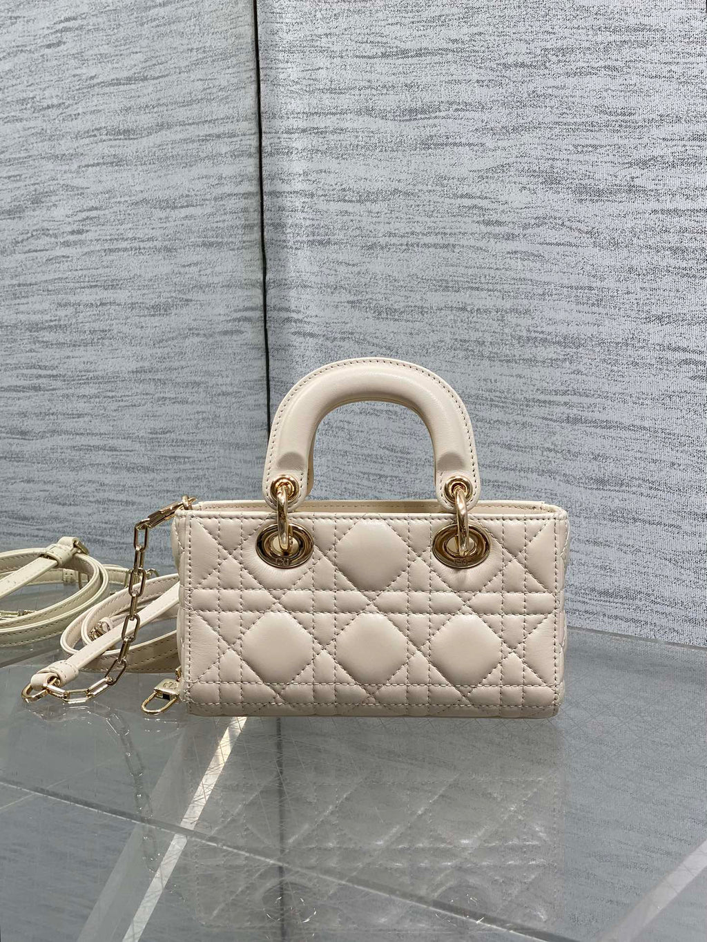 Dior 25S Micro Lady D-Joy 16 in Beige Lambskin Gold Hardware Bag