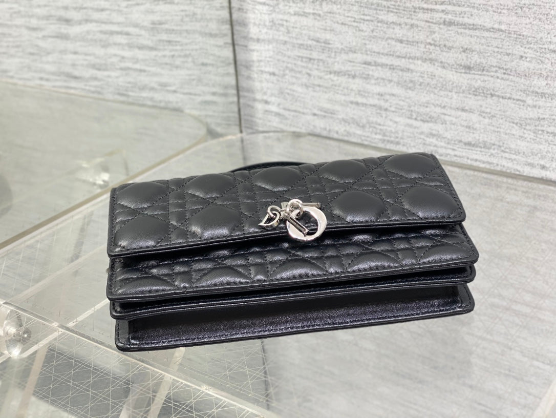 Dior 25S Talk Phone Pouch 21 in Black Cannage Lambskin Silver Hardwre