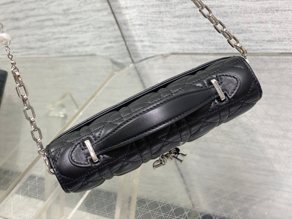 Dior 25S Talk Phone Pouch 21 in Black Cannage Lambskin Silver Hardware