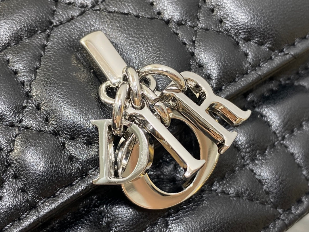 Dior 25S Talk Phone Pouch 21 in Black Cannage Lambskin Silver Hardware