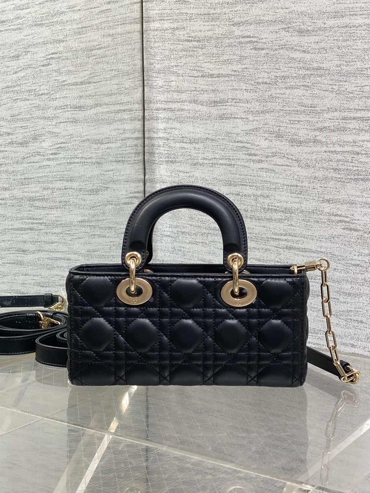 Dior 25S Small Lady D‑Joy Bag 22 in Black Calfskin Gold Hardware