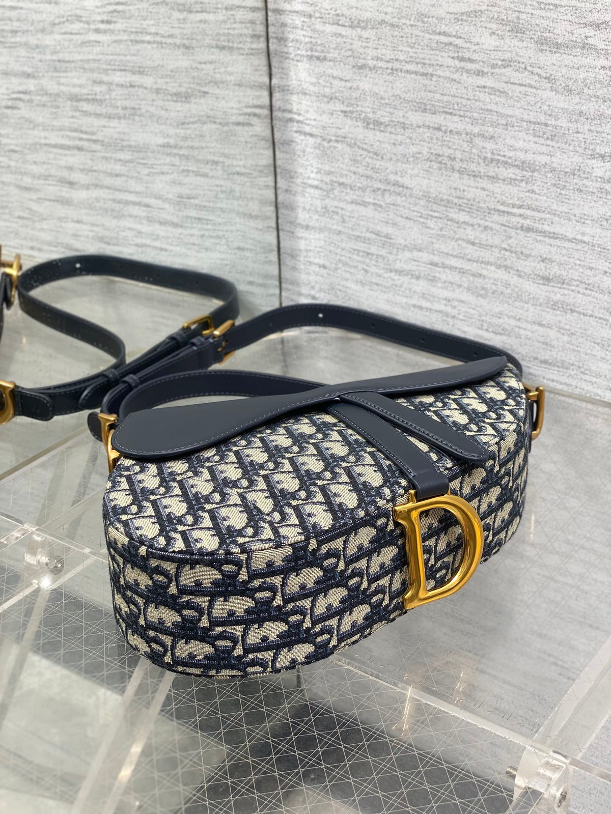 Dior 25S Medium Soft Saddle Bag 25 in Blue Dior Oblique Jacquard and Smooth Calfskin