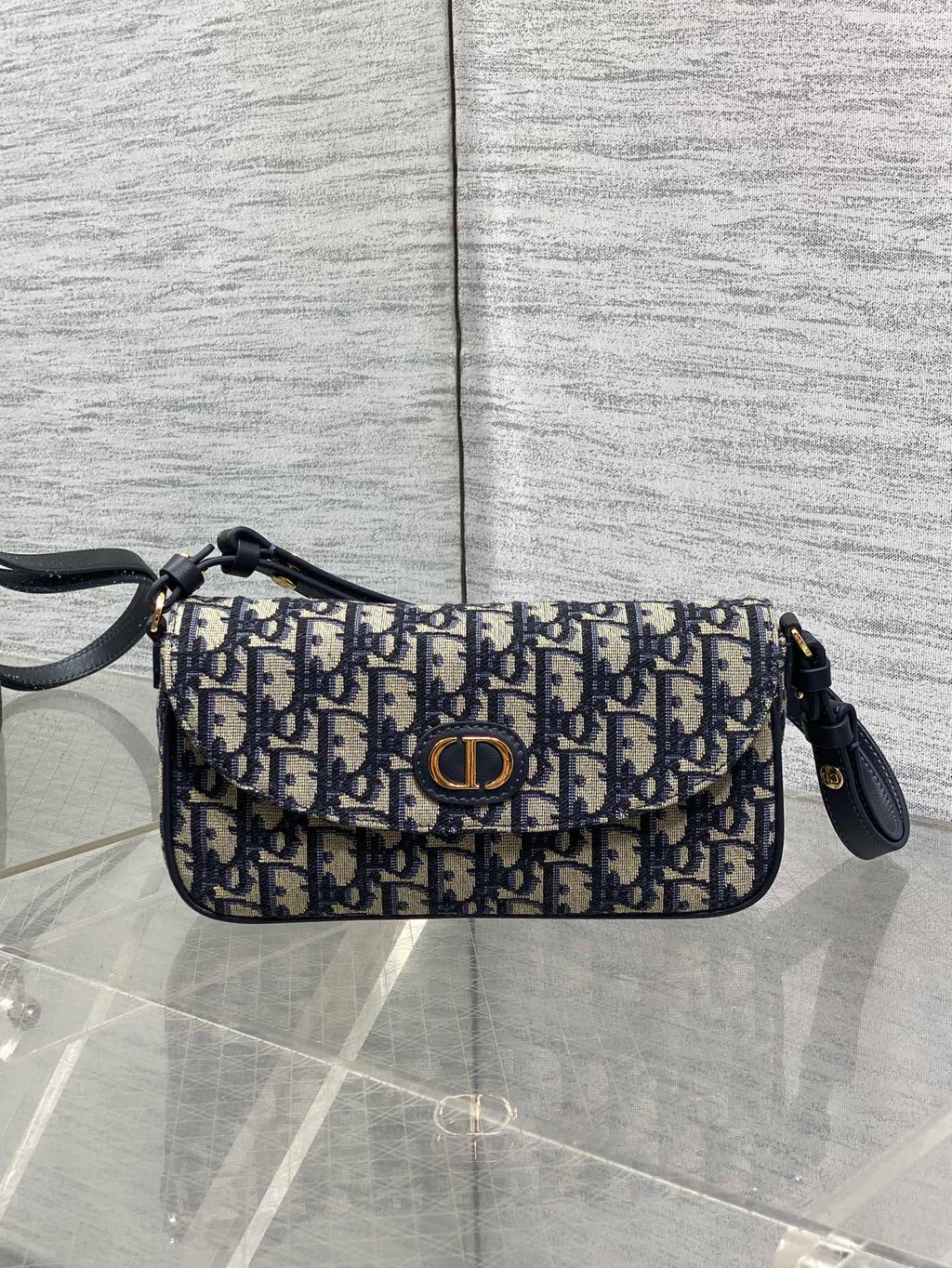 Dior 25S 30 Montaigne Avenue Bag 23 in Blue Canvas Oblique Jacquard