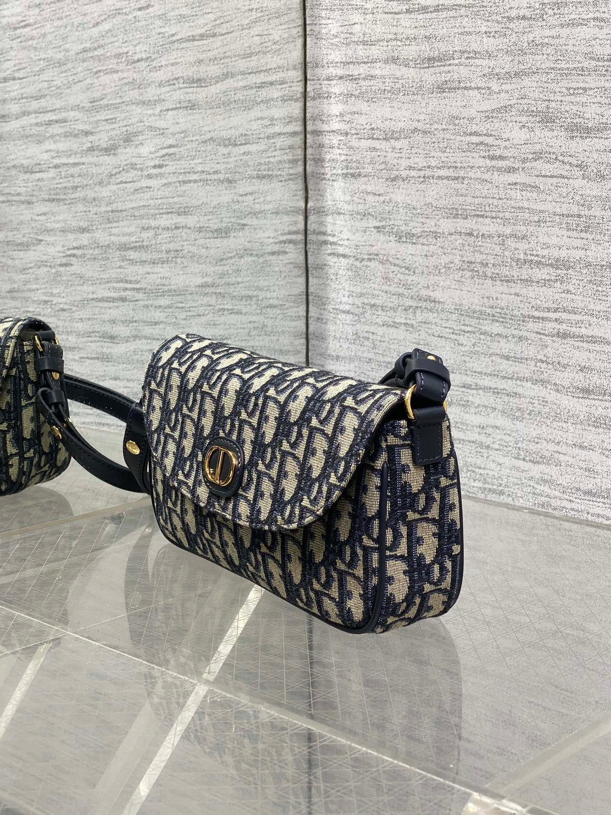 Dior 25S 30 Montaigne Avenue Bag 23 in Blue Canvas Oblique Jacquard