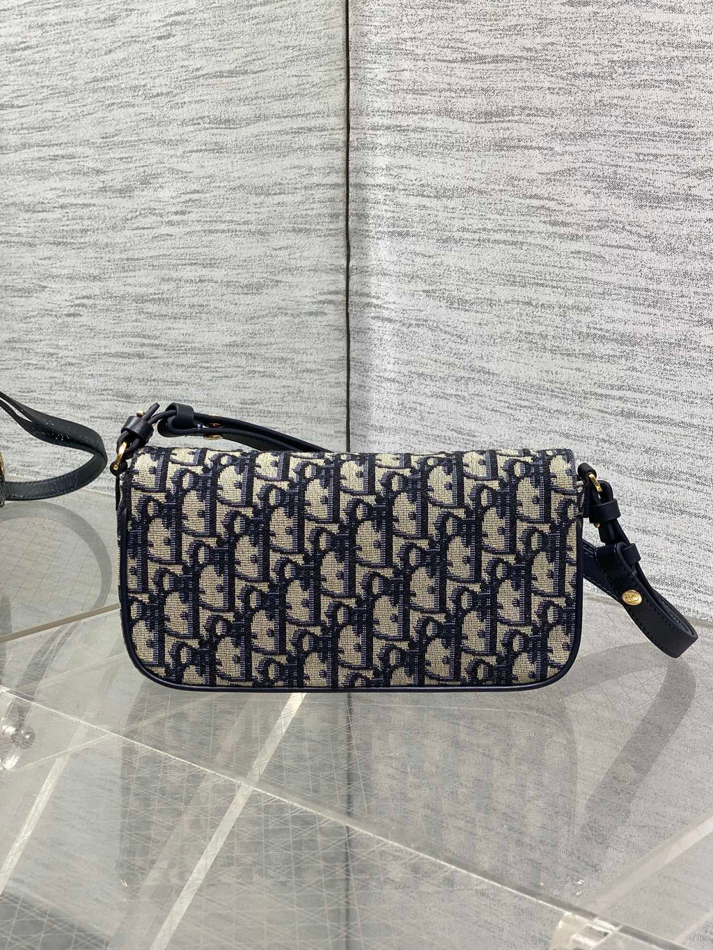 Dior 25S 30 Montaigne Avenue Bag 23 in Blue Canvas Oblique Jacquard