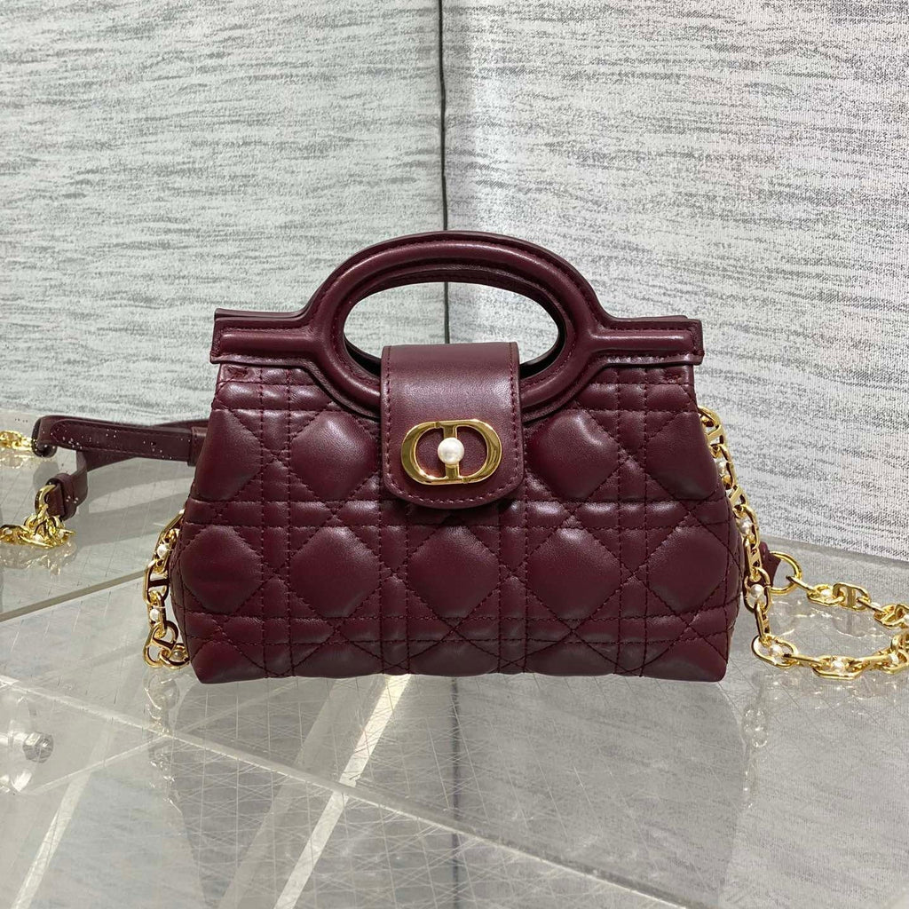 Dior 25S Jolie Top Handle Mini Bag 18 in Burgundy Calfskin Gold Hardware