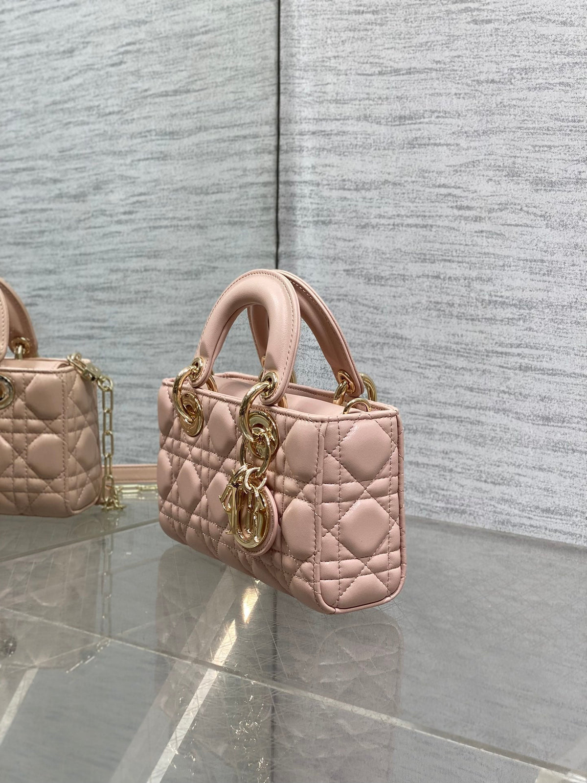 Dior 25S Micro Lady D-Joy 19 in Baby Pink Calfskin Gold Hardware Bag