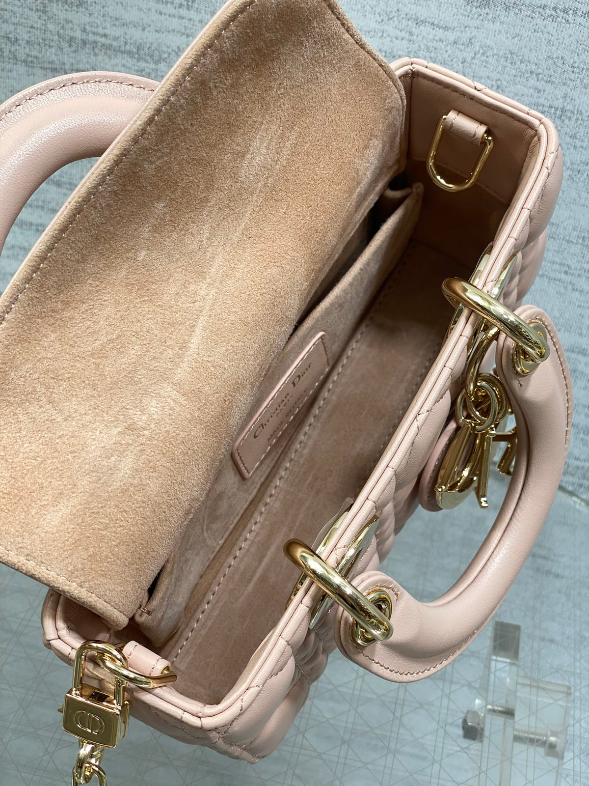 Dior 25S Micro Lady D-Joy 19 in Baby Pink Calfskin Gold Hardware Bag