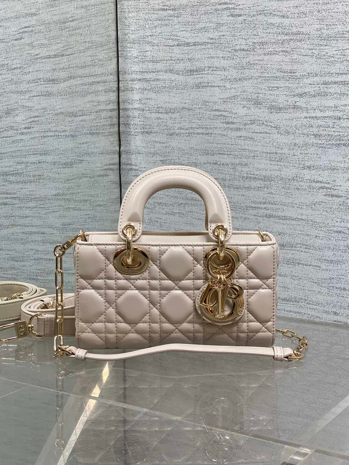 Dior 25S Micro Lady D-Joy 19 in Beige Calfskin Gold Hardware Bag