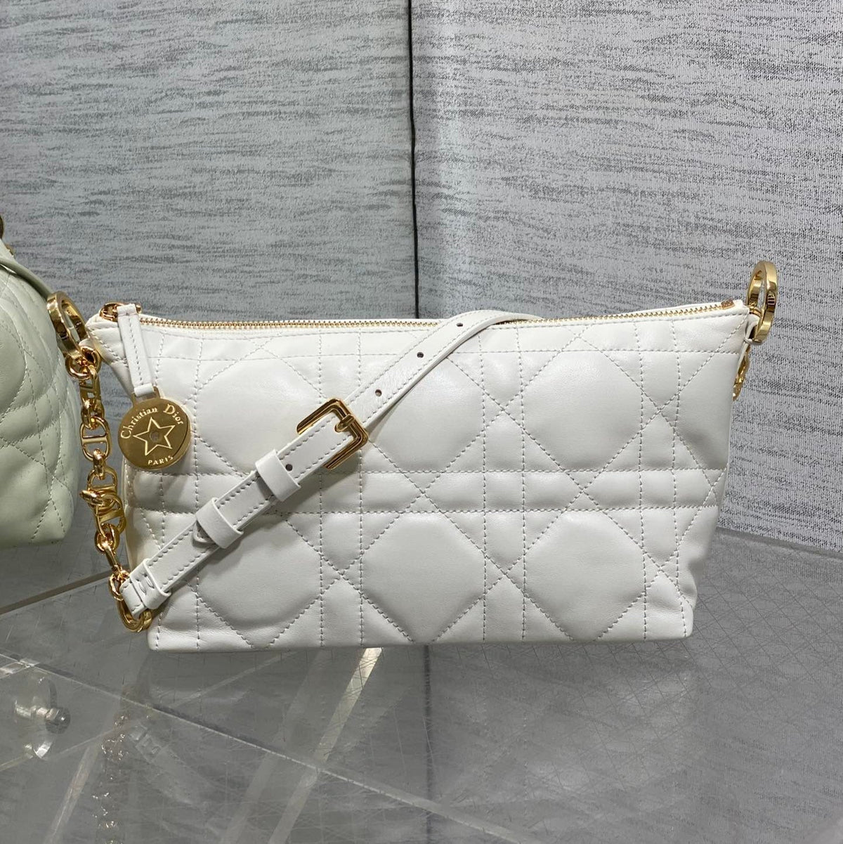 Dior 25S Star Hobo Bag 28 in Latte Macrocannage Calfskin with Chain