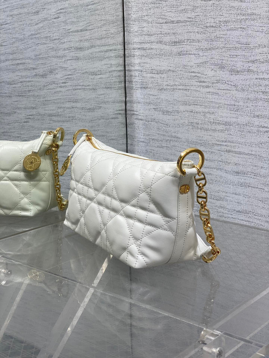 Dior 25S Star Hobo Bag 28 in Latte Macrocannage Calfskin with Chain