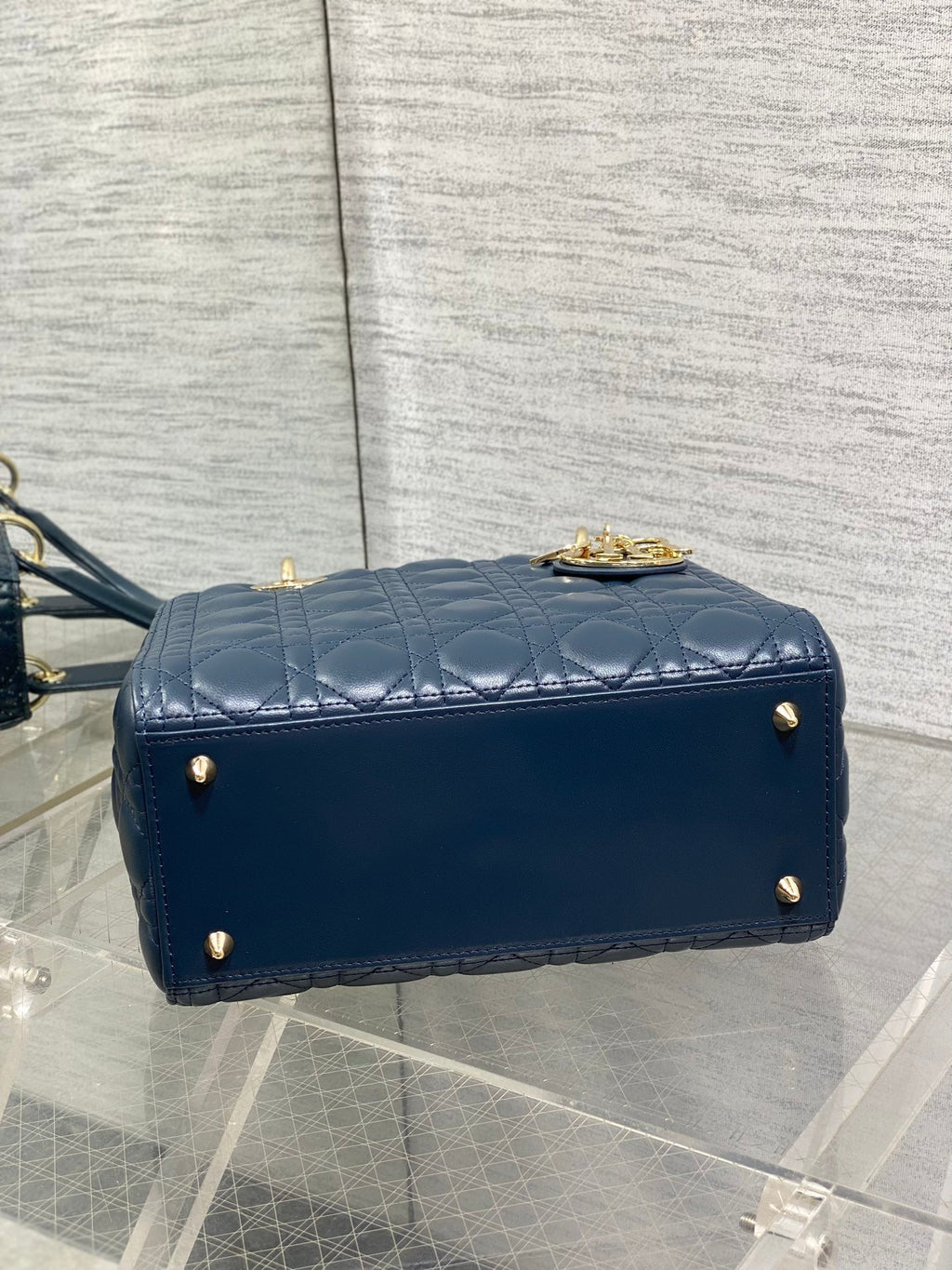 Dior 25S Medium Lady Bag 24 in Deep Ocean Blue Calfskin Gold Hardware