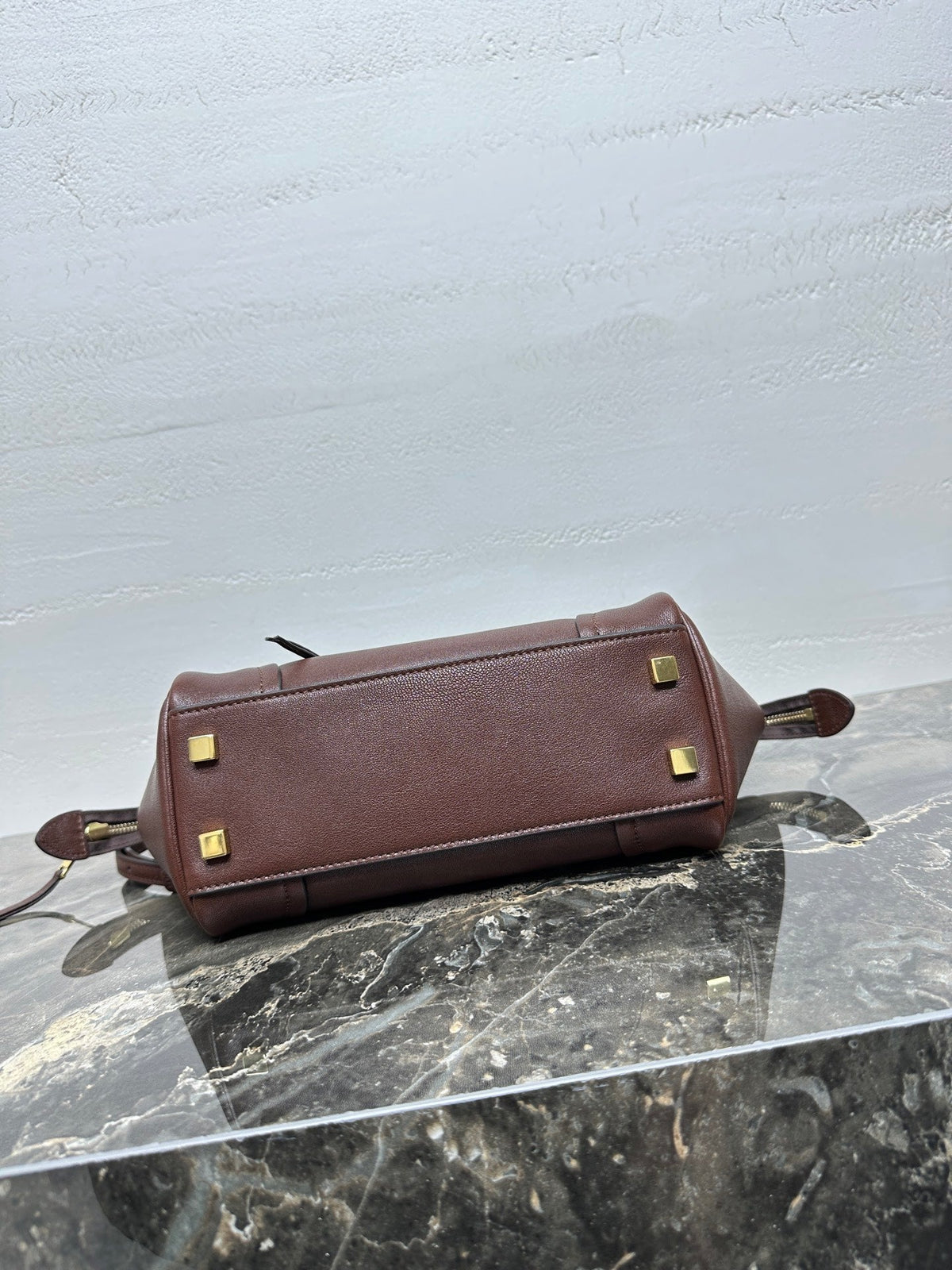 Celine 25S New Luggage 38mm in Chocolate Brown Shiny Lambskin Gold Hardware Bag