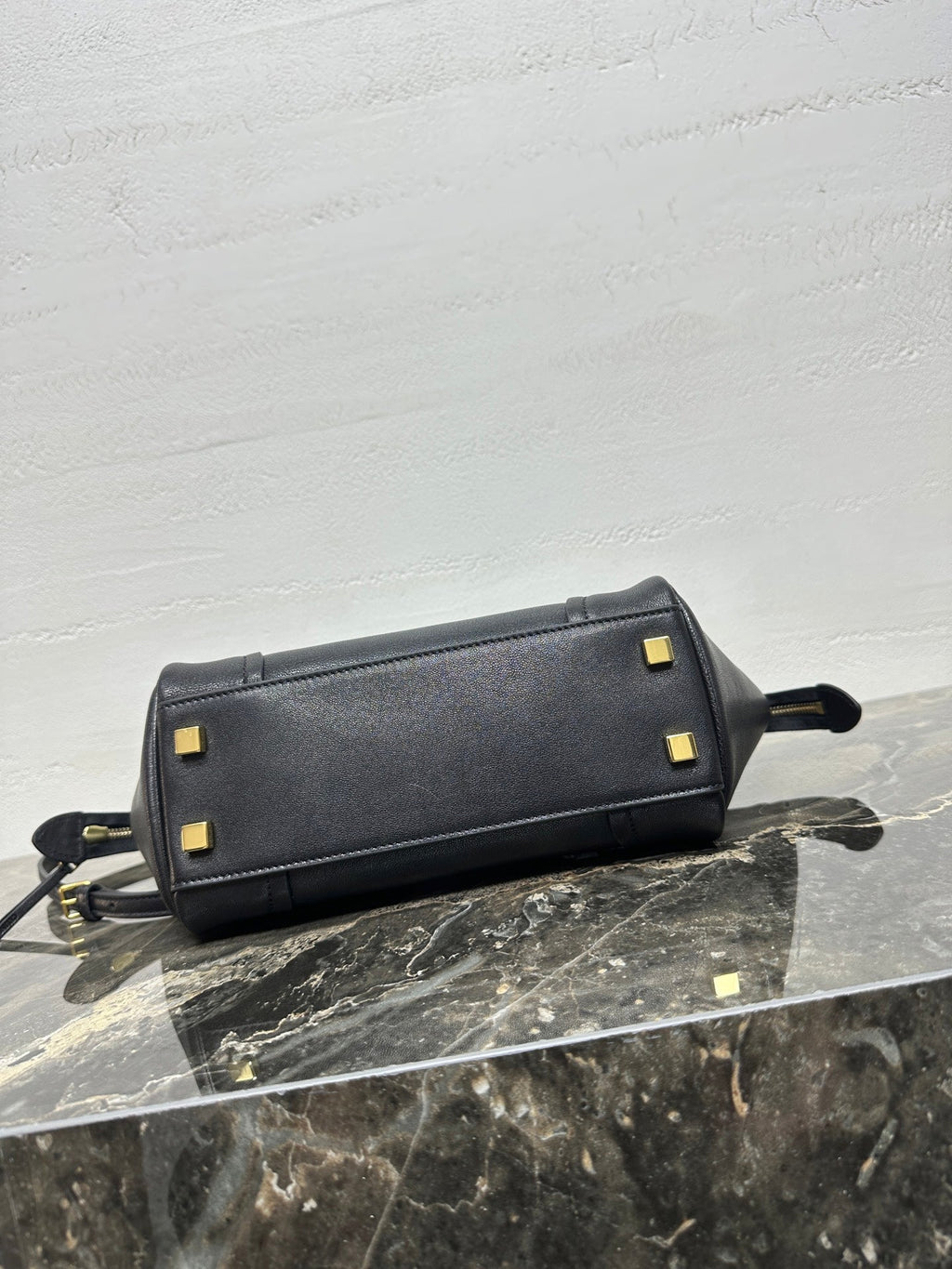 Celine 25S New Luggage 38mm in Black Shiny Lambskin Gold Hardware Bag